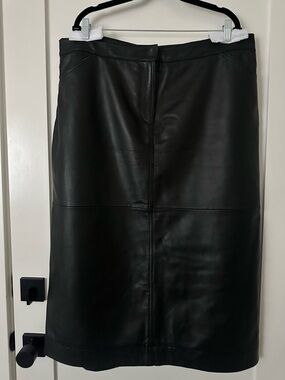 Whistles Black Leather Midi Skirt